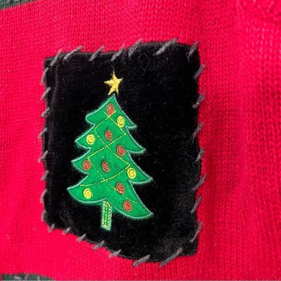 Liz Claiborne Vintage Christmas Sweater Vest Red Knit Embroidered Petite Large - Picture 6 of 12